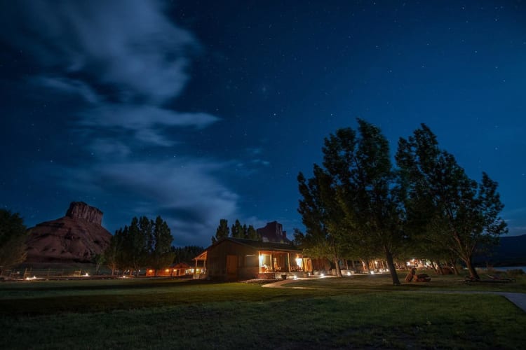 Ranch exterior at night